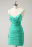 Verde Spaghetti Straps Backless Tight Homecoming Dress con perline