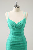 Verde Spaghetti Straps Backless Tight Homecoming Dress con perline