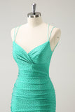 Verde Spaghetti Straps Backless Tight Homecoming Dress con perline