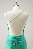 Verde Spaghetti Straps Backless Tight Homecoming Dress con perline