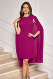 Grape Bodycon Midi Cocktail Party Dress con maniche a mantella