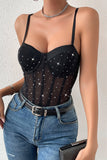 Sparkly Black Spaghetti Straps Corsetto Body