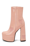Stivali con tacco alto chunky block con piattaforma in pelle PU nera con cuori rosa