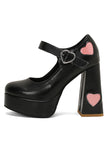 Scarpe Mary Jean con tacco a blocco in pelle PU nera