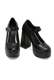 Scarpe Mary Jean con tacco a blocco in pelle PU nera