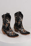 Stivaletti da cowgirl con tacco Chuncky ricamato nero