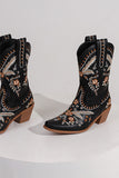 Stivaletti da cowgirl con tacco Chuncky ricamato nero