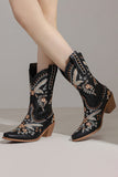 Stivaletti da cowgirl con tacco Chuncky ricamato nero
