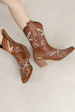 Stivaletti da cowgirl con tacco Chuncky ricamato nero
