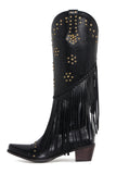 Stivali da donna con frange in rilievo nere a punta Chunky Hell Boots