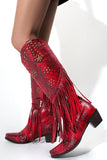 Stivali da donna con frange in rilievo nere a punta Chunky Hell Boots
