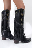 Stivali da donna con frange in rilievo nere a punta Chunky Hell Boots