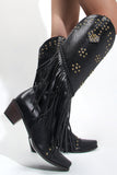 Stivali da donna con frange in rilievo nere a punta Chunky Hell Boots
