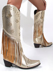 Stivali da donna con frange in rilievo nere a punta Chunky Hell Boots