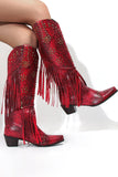 Stivali da donna con frange in rilievo nere a punta Chunky Hell Boots