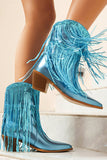 Stivali da donna con frange blu metallizzate a punta