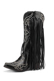 Stivali in pelle con nappa ricamata nera da donna