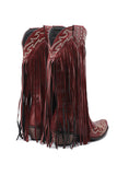 Stivali in pelle con nappa ricamata nera da donna