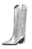Glitter Silver Metallic Nappa Punta Stivali Cowgirl con paillettes
