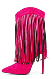 Stivaletti con tacco a spillo con frange con strass in pelle scamosciata nera