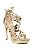 Scarpe da donna con cinturino metallico dorato Stilletos tacchi scarpe con farfalla