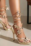 Scarpe da donna con cinturino metallico dorato Stilletos tacchi scarpe con farfalla