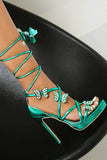 Scarpe da donna con cinturino metallico dorato Stilletos tacchi scarpe con farfalla