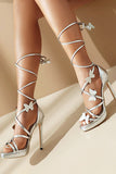 Scarpe da donna con cinturino metallico dorato Stilletos tacchi scarpe con farfalla