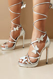Scarpe da donna con cinturino metallico dorato Stilletos tacchi scarpe con farfalla