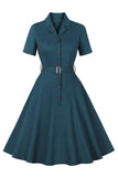 Semplice Borgogna risvolto collo Vintage 1950s Dress