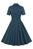Semplice Borgogna risvolto collo Vintage 1950s Dress