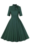 Abito Stand Collar Verde Scuro Vintage 1950s