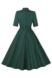 Abito Stand Collar Verde Scuro Vintage 1950s