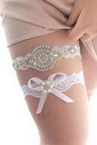 Set giarrettiera da sposa in pizzo con strass perla