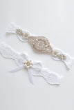 Set giarrettiera da sposa in pizzo con strass perla