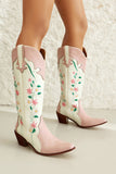 Bianco ricamato ginocchio alto ampio polpaccio tacco grosso stivali da cowgirl