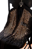 Abito da damigella d'onore da sposa lucido nero con strass