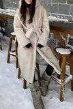 Cappotto Donna Pelliccia Lunga Shearling Beige Grigia con Cintura