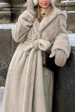 Cappotto Donna Pelliccia Lunga Shearling Beige Grigia con Cintura