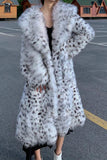 Cappotto lungo da donna con motivo leopardato bianco nero