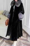 Maxi cappotto da donna in velluto con collo a risvolto nero