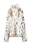 Cappotto di pelliccia sintetica invernale da donna leopardato bianco