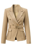 Blazer da donna con risvolto a lancia marrone chiaro Slim Fit con cintura