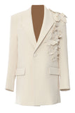 Blazer da donna oversize beige con farfalle 3D