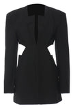 Nero Slim Fit Cut-out Donna Blazer Senza Colletto