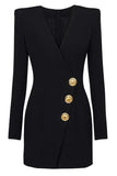 Blazer Donna Lungo Donna Nero Scollo A V Slim Fit