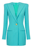 Lago Blu Picco Risvolto Maniche Lunghe Un Bottone Donna Blazer