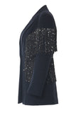 Sparkly Navy Peak Risberlera Donna Blazer con frange