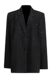 Sparkly nero con risvolto dentellato donne Blazer con perline