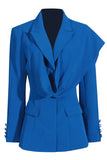 Royal Blue Asimmetrico Risvolto Dentellate Donna Blazer